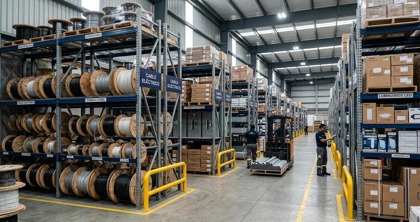 Distribuidores de material eléctrico en México — Centro de distribución mayorista con cable, tableros y luminarios industriales