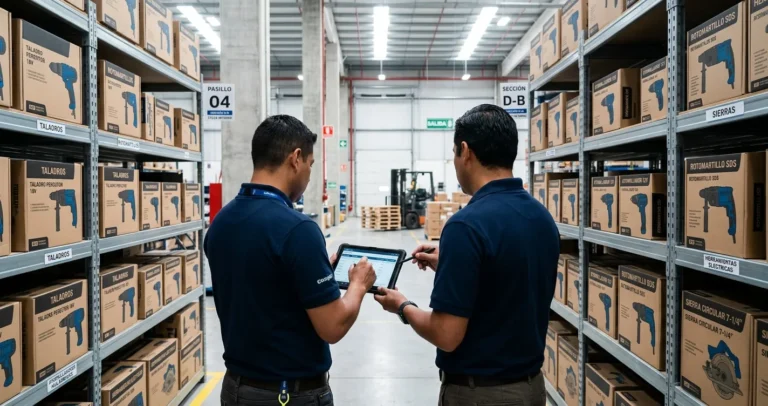 Distribuidores de herramientas eléctricas al por mayor en México — almacén mayorista con taladros y herramientas industriales en estantes