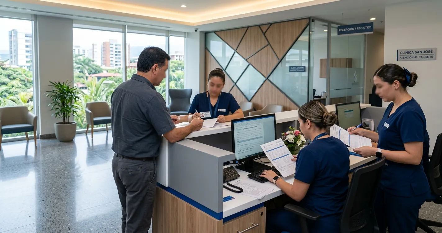 Red de proveedores PALIGMED Costa Rica — recepción de clínica privada afiliada atendiendo a un asegurado
