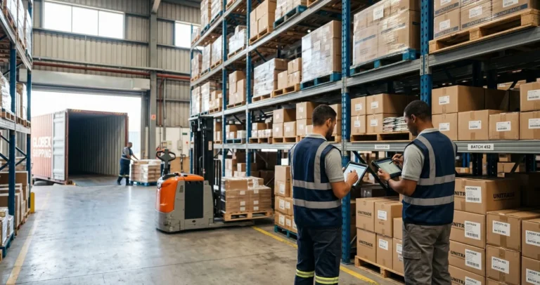 Proveedores de productos importados al por mayor en México — almacén mayorista con mercancía de importación paletizada