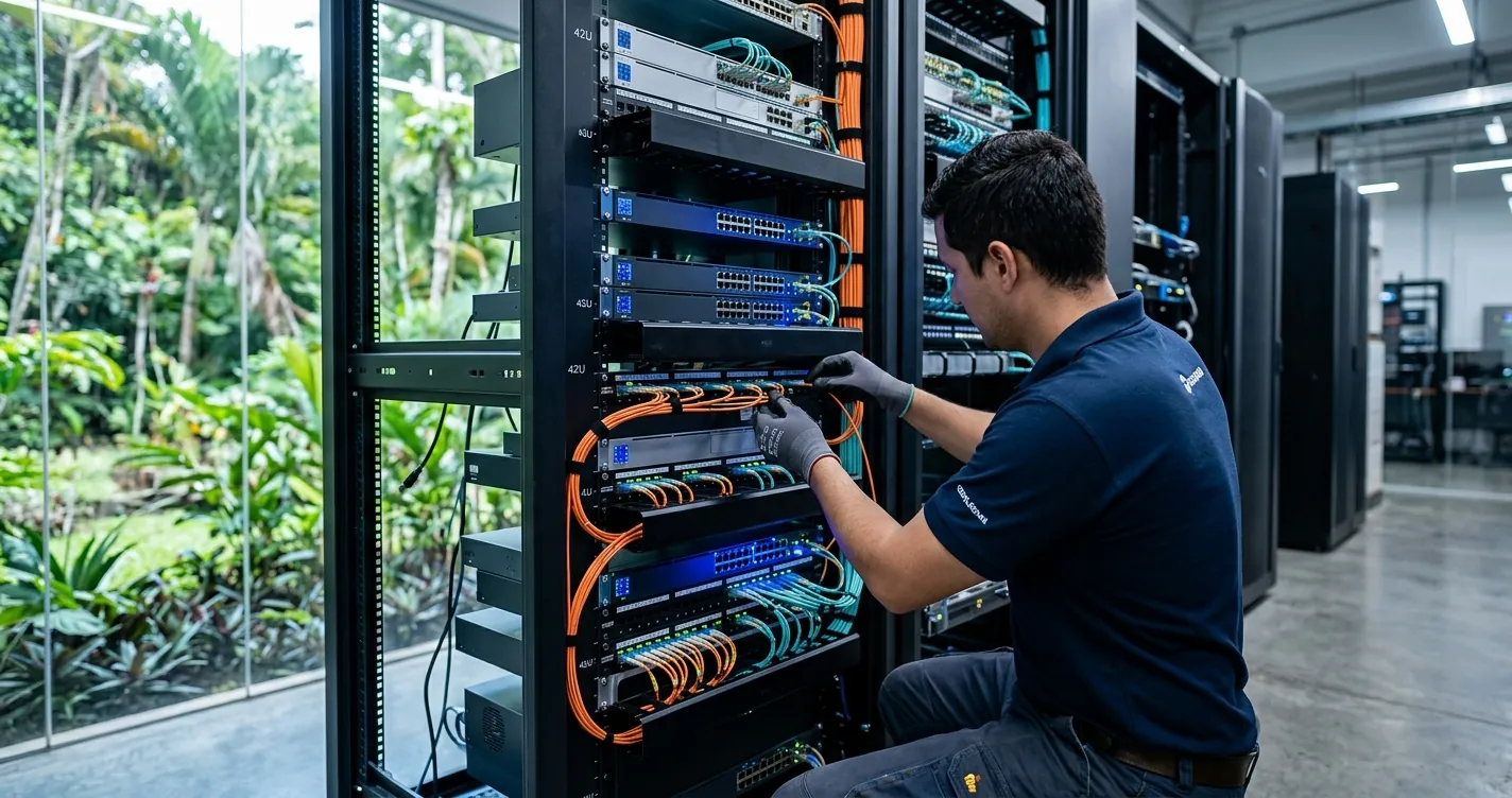 Lista de proveedores de internet en Costa Rica: instalacion de fibra optica en centro de datos de un ISP costarricense