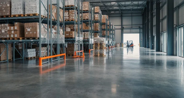 Proveedores de abarrotes al por mayor en Mexico: bodega mayorista con tarimas, cajas de abarrotes y andén de carga B2B
