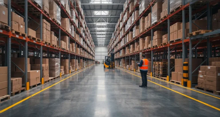 Distribuidores mayoristas en mexico: centro de distribución B2B con estanterías, pallets y pedido por volumen para abastecer tu negocio